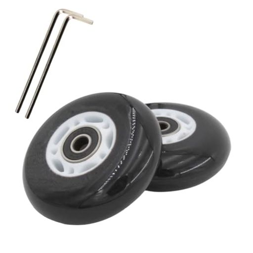 スケートホイール交換用ウィール95A76mmベアリングPU耐摩耗2ピース入り六角棒レンチ2本付き(76mmブラック/ホワイト)