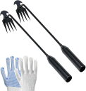 ANJIEYA草取り道具熊手4歯2本セット園芸用品掘り起こし道具草刈りレーキキットステンレス製超軽量雑草除去ツールお庭のメンテナンス畑の草取り用