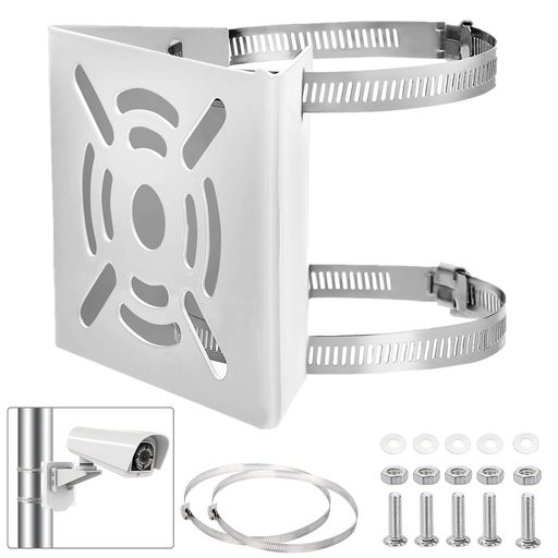 防犯カメラ取付金具ブラケットスタンドハウジング監視カメラ円柱角柱屋外穴あけ不要ステンレスバンド20CM(ステンレスバンド2本/ボルトセット5式)