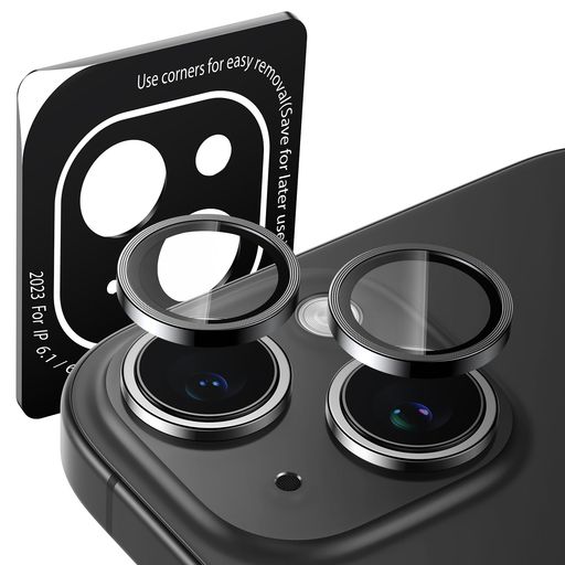 TORRAS IPHONE 15 /15 PLUS 用 カメラフィルム 宇宙航空材料 元のまま再現 メタル仕上げ 強化ガラス 全面保護 耐衝撃 黒縁取り 1セット 曇り防止 夜景対応 アイフォン15/15プラス用レンズカバー ブラック LENSGUARD