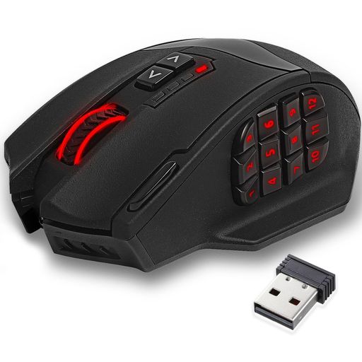 REDSAMURAIRGBMMOワイヤレスゲーミングマウス2.4GHz無線・有線両対応16000DPI18個プログラム可能ボタン高精度プロ仕様Type-C充電式ブラック