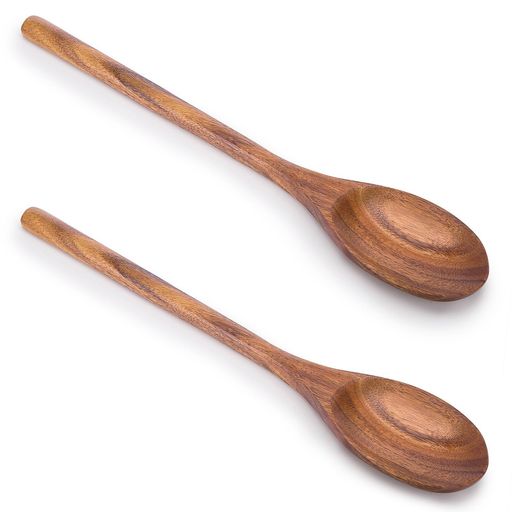 2PCS9.25インチ木製調理スプーン、手作りカトラリーツール、天然キッチン用品、スープスプーン、健康的..