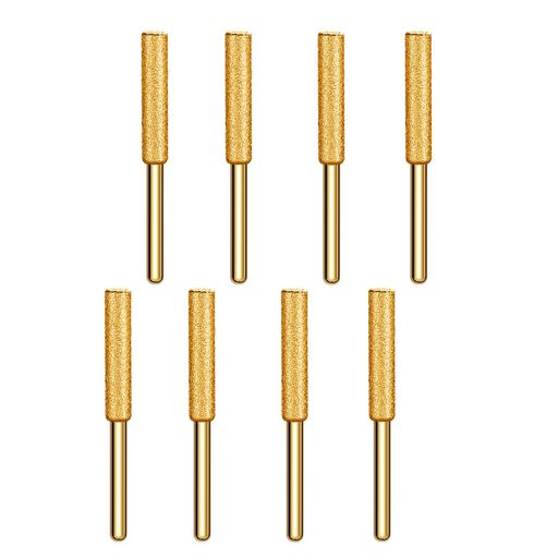 【製品仕様】寸法:長さ45mm、研磨ヘッド径4mm、シャンク径3mm、カラー:ゴールド、重量:30g、8本セット 【高効率ダイヤモンド素材】ダイヤモンド製のドリルビットは、表面に高密度のダイヤモンド研磨層をコーティングすることで、高硬度、優れた耐圧・耐衝撃性、耐摩耗性、耐破損・耐変形性を実現し、長期間の繰り返し使用が可能です。 【汎用シャンク径対応】標準的な3mmシャンク径設計で、ほとんどの電動グラインダーやハンドグラインダーに対応、取り付けは簡​​単で滑りにくく、日常の家庭での使用はもちろん、プロの修理作業にも適しています。 【簡単かつ効率的な使用】切れ味の鋭い研磨刃は摩耗しにくく、チェーンのバリを素早く研磨し、チェーンの歯を修復することで、チェーンソーチェーンのメンテナンス効率を大幅に向上させます。 【多目的研削用途】チェーンソーチェーン専用に設計されていますが、超硬合金、ガラス、セラミック、金属バリ、チェーンソーチェーン、電動チェーンソーブレード、翡翠、鋼鉄などの研削にも使用でき、園芸工具や木工機器のチェーンのメンテナンスに適しています。