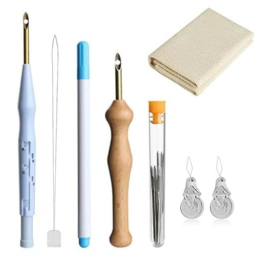 パンチ針キット、刺繍スターターキットには、調整可能なラグヤーンパンチ針木製ハンドル刺繍ペンが含ま..