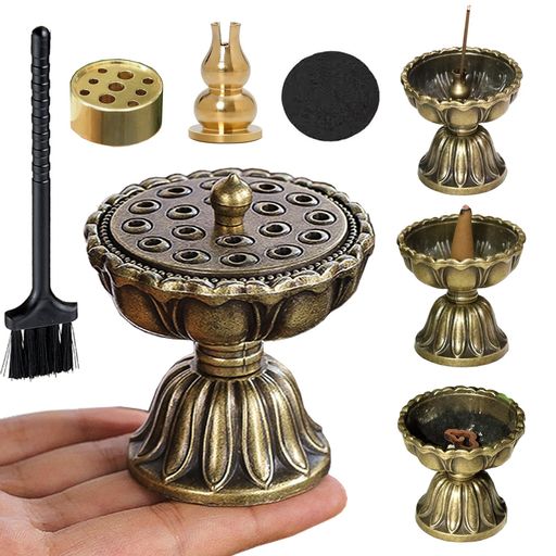 ZiSyouMaお香立て灰がこぼれない蓮の花香炉蓋付き線香立てお香立可愛い亜鉛合金お香立て香台お香入れ難..