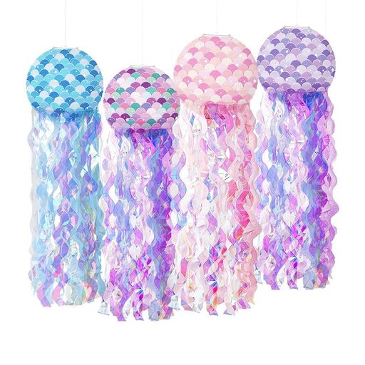4個セットクラゲの飾り願いのランタン紙のクラゲのランタン誕生日のクラゲのハニカムランタン、ベビールーム、パーティーの装飾(ピンク/ブルー/パープル/カラフルな)