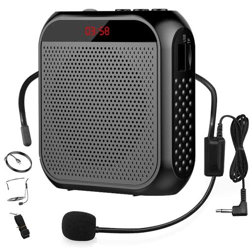 ハンディメガホン拡声器ポータブル拡声器ハンズフリーヘッドセットマイク付き音楽再生拡声器スピーカー小型大音量PAシステムポータブル拡声器ハンドマイク拡声器USBmicroSD対応ポータブ…