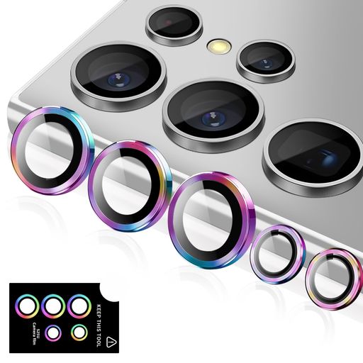 KakukiforGalaxyS25Ultra用カメラフィルムギャラクシーS25ウルトラカメラ保護フィルム薄型強化ガラス耐衝撃独立型露出オーバー防止アルミ合金カメラカバー(多色)