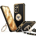 RockawayGalaxyS24用ケースダブルリング付きショルダーストラップ付き耐衝撃薄型軽量紐付き肩掛け斜めかけかわいい女の子おしゃれスマホケースギャラクシーS24カバー-ブラック