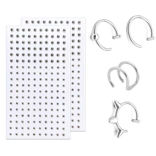 [JetWave]鼻ピアス貼るピアス顔用デコシールラインストーンパールタイプ痛くない簡単装着ジュエリース..