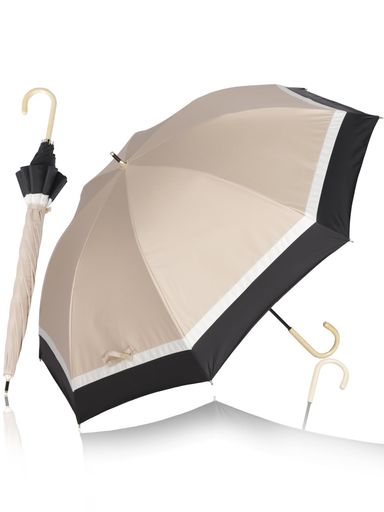KIZAWA日傘uvカット100遮光長傘完全遮光日傘兼用雨傘レディース5級撥水軽量かわいい晴雨兼用遮熱丈夫耐風母の日のプレゼントラタンバンブー持ち手親骨55cm(【3色ミックス】ベージュxブラ…