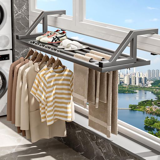 SmartMaster物干しベランダ掛け式伸縮可能たんそこう洗濯ハンガー室内屋外シンプル多機能布団干し靴乾燥ラックタオルハンガー窓枠突っ張り物干し物干し台・物干しラック簡単組立幅100cm