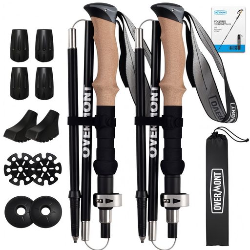 OvermontトレッキングポールA7075アルミ製2本セットカーボン2本セット超軽量105-125伸縮レッキングステッキ超軽量登山杖登山用ストックカーボンステッキウォーキングポール航空品質ポール