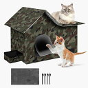 猫ハウスキャットハウスペットハウス猫の家猫小屋外猫ハウス四季通用暖かい寒さ対策防水防寒防風折りたたみ式組立簡単屋外屋内猫外猫野良猫用クッション付き食器付き(迷彩L)