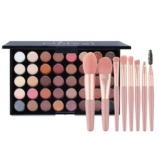 POPFEEL美しメイクアップキット、40色のアイシャドウパレット&8本のメイクアップブラシセット、ボードの高着色のグリッターマットアイシャドウの回転真珠光沢の...