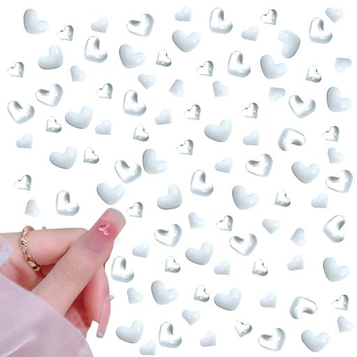 ネイルパーツハート400個セット5mm8mm可愛い白クリアハート3D立体ネイルストーン小さいネイルストーンぷっくりラインストーンネイルアートレジンパーツジュエリーパーツデコパーツDIY手…