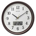 リズム(RHYTHM)掛け時計電波時計アナログデジタル連続秒針温度湿度カレンダー茶色Φ32.5x5cm8FYA02SR06