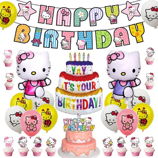 ハローキティ誕生日飾り付けセットキャラクター誕生日飾り誕生日風船バルーンhappybirthdayガーランドバナー誕生日飾り付けアルミバルーンバースデー飾りアニメパーティー風船バルーン…