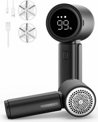 毛玉取りけだまとり電動同様蘇る毛玉取り器6枚刃強力切削Type-C充電式液晶ディスプレイ&3段階調整安全装置付き軽量設計衣類/靴下/家庭用/旅行用毛玉クリーナー...