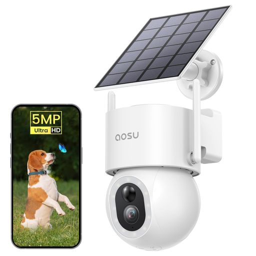 【進化500万高画素・高効率充電・設置自由】aosu防犯カメラ屋外ソーラーPIR人体/移動検知自動追尾屋外..