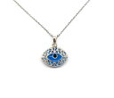 MYSTICJEWELS-925スターリングシルバーガラス邪眼ドロップシェイプフィリグリーペンダントシルバーチェーン(アイシェイプ)ガラス適用なし