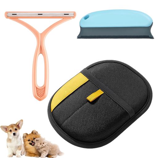 ZTFT猫の毛取り3点セットペット毛取りグローブとブラシで家具や衣類のペットの毛を簡単掃除カーペットや布団にも対応グルーミングにも最適