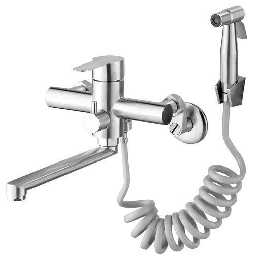 水道蛇口キッチン水栓シンク壁付け混合水栓SUS304ステンレス製シングルレバー混合栓台所シャワー水道蛇..