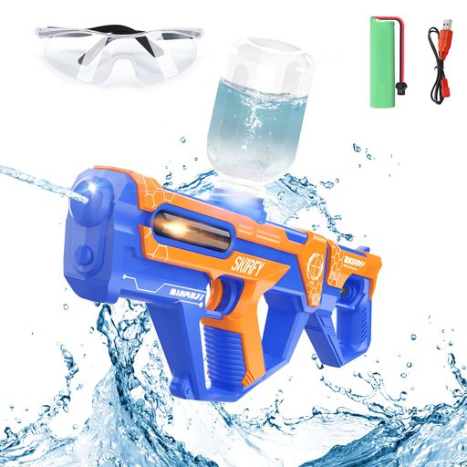 水鉄砲電動ウォーターガンSkifry水遊びおもちゃ電動水鉄砲6-10m超強力飛距離2in1合体式2本変身可親子両用自動給水LEDライト高速連発大容量バッテリー全...