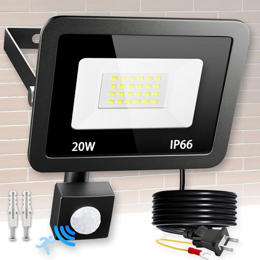 人感センサーライトLEDセンサー投光器人感ライト屋外20W昼白色コンセント式1.5Mコード屋内/屋外防水IP6..