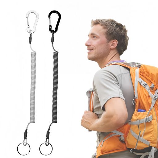 [MHSKNHW]伸びるコイルストラップ2個セットカラビナ付きスマホストラップ落下防止伸縮キーストラップ盗難防止伸びるストラップブラックシルバー
