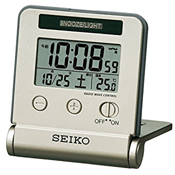 【中古】セイコー クロック 目覚まし時計 トラベラ 電波 デジタル 自動点灯 カレンダー 温度 表示 薄金色 SQ772G SEIKO