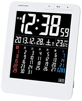 【中古】ADESSO(アデッソ) 目覚まし時計 デジタルカレンダー 電波時計 六曜 温度 湿度 日付表示 置き掛け兼用 ホワイト KW9292