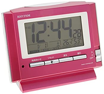【中古】リズム時計 目覚まし時計 電波 デジタル フィットウェーブD164 温度 湿度 環境目安表示 ピンク RHYTHM 8RZ164SR13