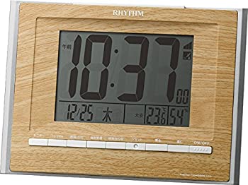 【中古】リズム時計 目覚まし時計 電波 デジタル フィットウェーブD172 置き ・ 掛け 兼用 温度 ・ 湿度 カレンダー 付 茶 (薄茶木目仕上げ) RHYTHM 8RZ1