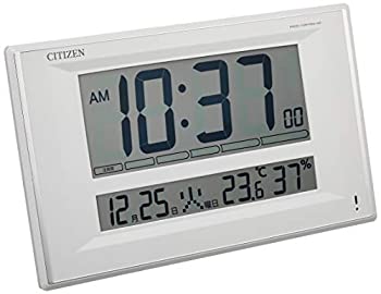 【中古】シチズン 掛け時計 電波 デジタル R198 温度 湿度 カレンダー 熱中症 警告音注意機能 置き掛け兼用 銀色 CITIZEN 8RZ198-003