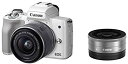 【中古】Canon ミラーレス一眼 EOS Kiss M ホワイト ダブルレンズキット EF?M22mm F2 STM/EF-M15-45mm F3.5-6.3...