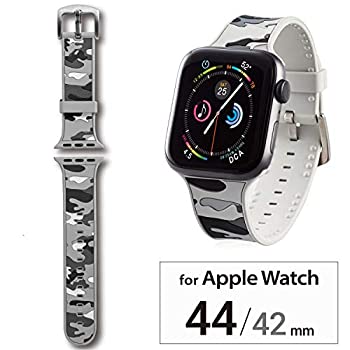 【中古】エレコム Apple Watch バンド 44mm/42mm シリコン 迷彩 カモフラ(ホワイト) AW-44BDSCCMW