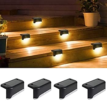 【中古】4枚入 ソーラーライト 屋外 デッキライト パスライト ソーラー階段ライト LED 8時間連続使用可 太陽光パネル充電 IP65防水 防湿 防塵 電球色