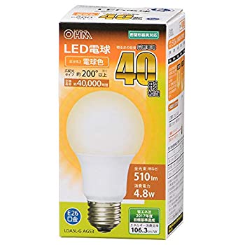 【中古】オーム電機 LED電球(40形相当/510lm/電球色/E26/広配光200°/密閉形器具対応) LDA5L-G AG53