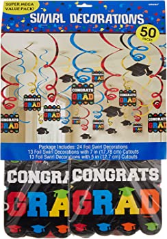 【中古】Amscan Congrats Grad Graduation Party Caps and Swirls Ceiling Decoration, Multicolor, One Size by Amscan