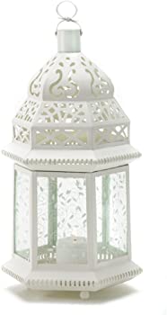 yÁzGifts & Decor Large White Moroccan Lantern Ornate Metal Glass Light by Gifts & Decor [sAi]