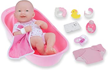 【中古】 JCトイズ JC Toys LA NEWBORN 8 Piece Deluxe BATHTUB GIFT SET, featuring 14 LifeLike All Vinyl Smiling Baby Newborn Doll, Pink 18570 並