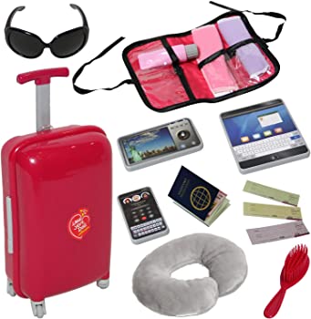 【中古】Doll Travel Suitcase with Accessories - Travel Set for 46cm Dolls with Travel Pillow, Passport and accessories