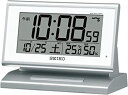【中古】(非常に良い)セイコー クロック 目覚まし時計 自動点灯 電波 デジタル カレンダー 温度 湿度 表示 夜でも見える 銀色 メタリック SQ768S S...