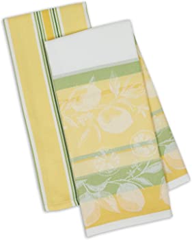 【中古】DII Kitchen Dish Towel Set 2 Riviera Lemons Yellow Green Includes 1 Lemon Print & 1 Stripe