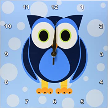 【中古】(未使用品)3Dローズ Janna Salak Designs 森に住む動物 ‐ 明るい青色の背景に、かわいい青フクロウ - 壁時計 - 約25 x 25cm (10 x 10インチ) 壁時計 - dpp