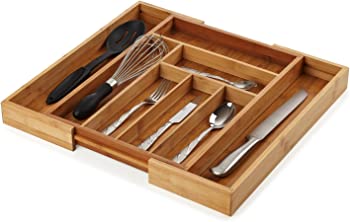 【中古】Organic Bamboo Extendable Drawer, Heim Concept Expandable and Extendable 6 - 8 Slots Organizer Cutlery Tray Layout for Utensils Utility