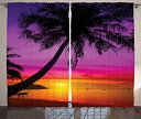 【中古】パープルカーテントロピカルDecor by Ambesonne、手のひらツリーシルエットon tropical beach sunset Summert...