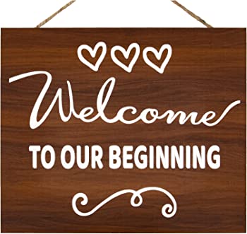 【中古】jennygems素朴なアンティーク調Welcome to Our Beginningサイン???や結婚式、House Warming Party Sign