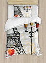 【中古】(非常に良い)パリインテリア布団カバーセットby Ambesonne、グランジIllustration of Eiffel with Lanternsヨーロピアンライフスタイル文化アートワーク印刷